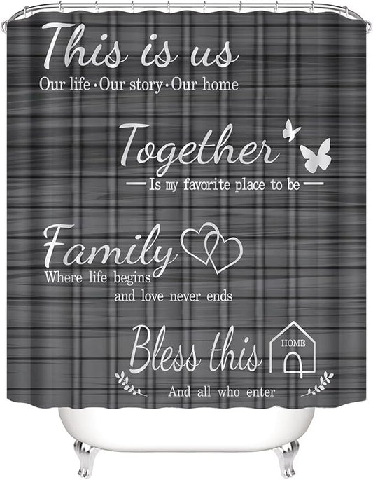 AZHM Family Shower Curtain Set Gray Home Bathroom Set with Shower Curtain and Rugs and Accessories Bathroom Decor Curtain with 12 Hooks