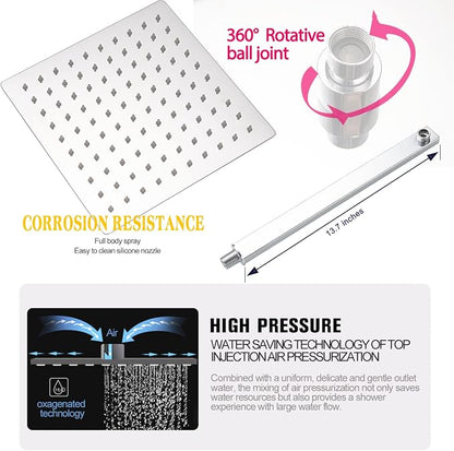 Rain Shower System Set with 10 Inch Large Shower Head High Pressure 2 Function Recessed Shower Valve Mixer Chrome Surface for Bathroom Remodel, Chrome