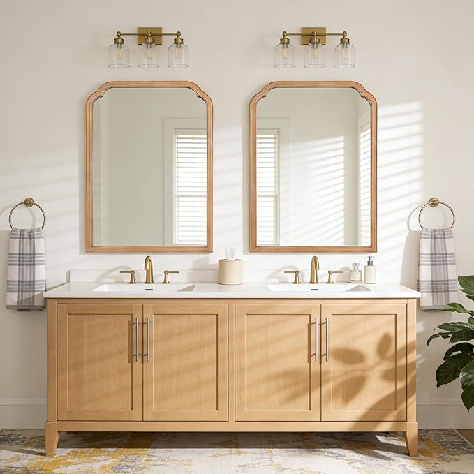 WallBeyond 30" x 40" Wood Bathroom Mirror for Wall Mounted, Rustic Rounded Corner Vanity Mirror for Entryway, Living Room or Bedroom Home Decorative [30" x 40" Natural Color]