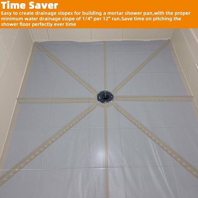 Pitch Shower Kit Pre Sloped Shower Pan Kit for Pitch,Quick Shower Stick Kit | For Shower Floor Mortar Bed with Water Drainage Slope,Shower Slope Kit with Center Ring & 8 Float Sticks Shower Slope System