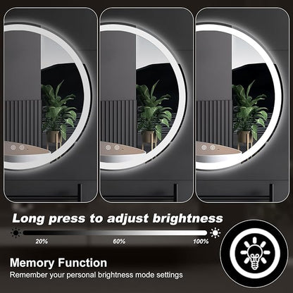 DUMOS 24 Inch Round LED Bathroom Mirror with Lights, Circle Vanity Mirror | Anti-Fog, Dimmable, 3-Color Light, Front Light and Backlit, Memory Function, Tempered Glass