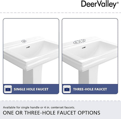 DeerValley Apex 26x20 Inch White Pedestal Sink, Ceramic Pedestal Bathroom Sink with Single Faucet Hole and Overflow, DV-1P52101