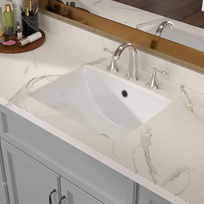 Lordear Undermount Bathroom Sink 18x14 Inch White Rectangle Porcelain Ceramic Vessel Sinks Deep Basin with Overflow Lavatory Vanity Sink Mounted Under the Counter