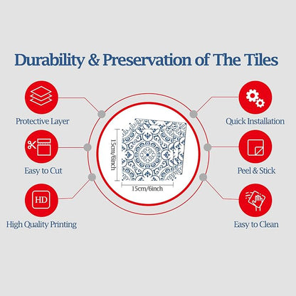 SVNOOC Peel & Stick Tile Stickers 12 PCS Self Adhesive Backsplash Decorative Wall Stickers for Kitchen Bathroom Tile Decals Waterproof & Removable 6" x 6" (Blue)