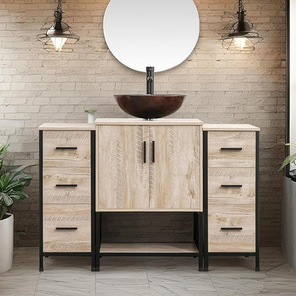 UEV Rustic 48" Bathroom Vanity,Oak Color Bathroom Vanity Set with Sink and 3 Drawers Side Cabinet Combo,with Adjustable Water Temperature Faucet (A09-New)