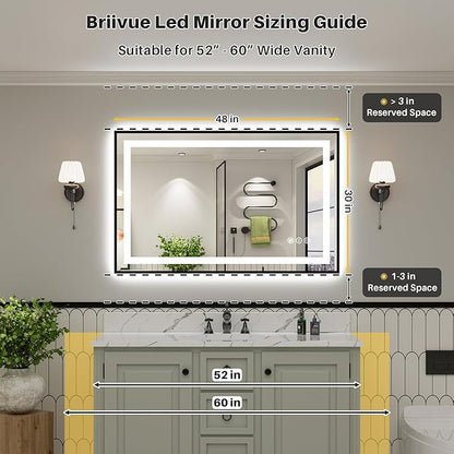 48x30 Inch LED Bathroom Mirror with Black Frame, Backlit & Front Lit, Anti-Fog Lighted Bathroom Vanity Mirror for Wall, Memory Function, Dimmable, HD Tempered Glass, Shatter-Proof