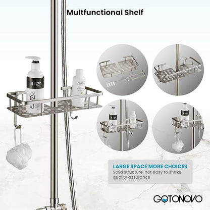 gotonovo Bathroom Exposed Shower Faucet Outdoor Shower System 8 Inch Rainfall Shower Head Set with Tub Spout and Handheld Spray Double Cross Handles Wall Mount with Shower Shelf Brushed Nickel