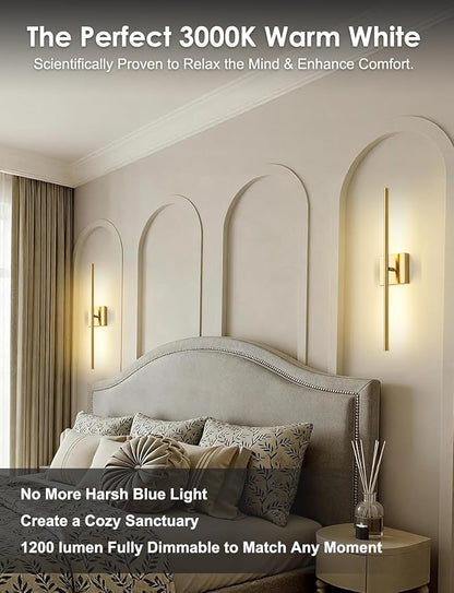 24.4 Inch Hardwired Wall Sconces Set of Two, 3000K Warm White Dimmable Modern Wall Sconces, 350° Rotate LED Light Fixtures Wall Lamp for Bathroom Living Room Bedroom Bedside, Brushed Brass