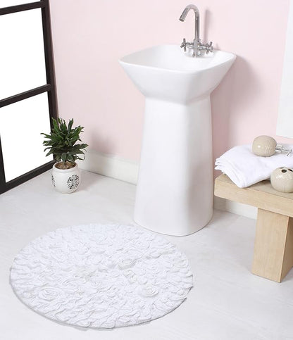 Home Weavers Bell Flower Collection 100% Cotton Tufted Bath Rugs, Extra Soft and Absorbent Bath Rugs, Non-Slip Bath Mats, Machine Washable, Bath Mats for Bathroom Floor and Tub, 22" Round, White