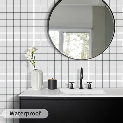 DEWOO Peel and Stick Backsplash Self Adhesive Wall Tiles White,10-Sheet | Checkered,Solid,Square,Sticky,for Kitchen,Bathroom,Laundry,Sink,12"×12"