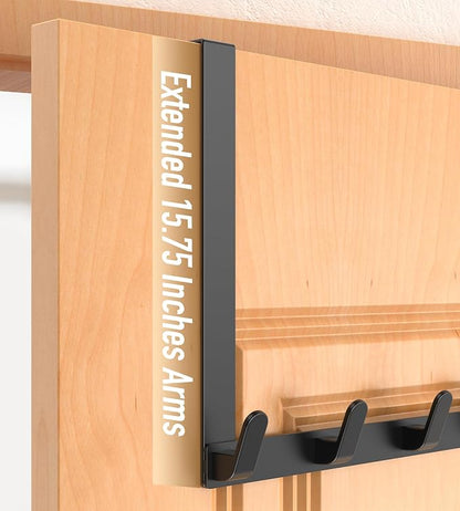 Long Over The Door Hooks with 15.75-inch Arms for Easier Access By Women, Heavy Duty Door Hanger for Winter Coat, L16U, Fits Standard 1 3/4'' Doors, Towel Racks Organization, Black
