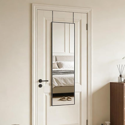 Ruomeng 48x14 Inch Full Length Door Hanging Mirror, Rectangle Full Body Mirror Over The Door, Wall Mounted Metal Aluminum Framed, Tempered Glass Mirror for Bathroom Entryway Bedroom Living Room
