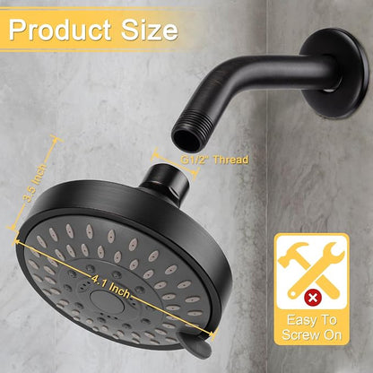 AISOSO Shower Head, 5 Modes High Pressure Shower Heads for Relaxed Shower Experience, 4.1 Inch Bathroom Fixed Showerhead Even at Low Water Pressure for Powerful Spray, Oil Rubbed Bronze