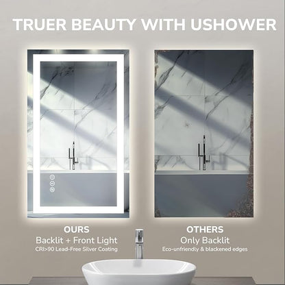48x36 Inch LED Bathroom Mirror for Over Sink | Tempered Glass - Frameless Backlit Lighted Mirror for Bathroom Vanity with Anti-Fog, 3 Colors Dimmable, Memory Function