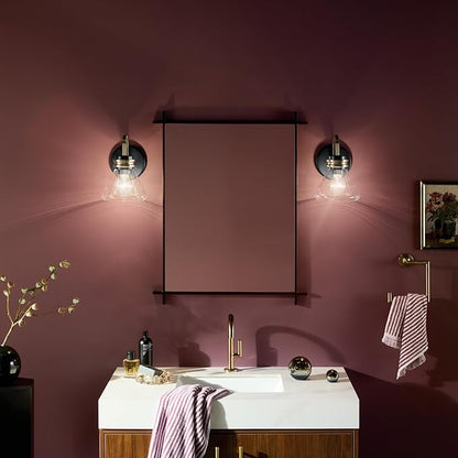 Kichler Farum 7.25" 1-Light Wall Sconce with Clear Glass in Black, for Fireplace, Kitchen, Bedroom, Hallway, or Vanity, (7.25" W x 9.5" H) 55153BKCLR