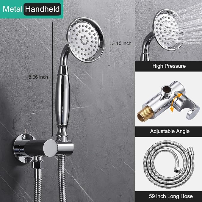 Dual Rain Shower Head System with Handheld Antique Faucet Set | Chrome Finish, Multi-layer Plating, Vintage Rainfall, 3 Way Diverter Brass Valve with Trim Kit, Easy Install