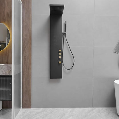 3 in 1 Shower Panel Tower System with Rainfall Shower Head, Handheld Shower Wand and Body Spray Stainless Steel Shower Tower Multi-Function Shower Panels for Bathroom, Black
