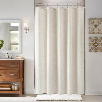 60 Inch Shower Curtain, Narrow Beige Country Boho Farmhouse Linen Shower Curtains for Bathroom Natural Cloth Weighted Fabric Bath Curtains Liner with Hooks, Cream, 60x72