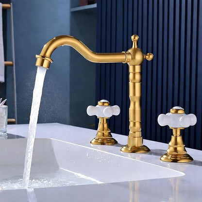 Restroom Vanity Faucet 3 Hole Long Spout Reach 2 Knob Bathroom Faucet Widespread G1/2'' Hot and Cold Water,Titanium
