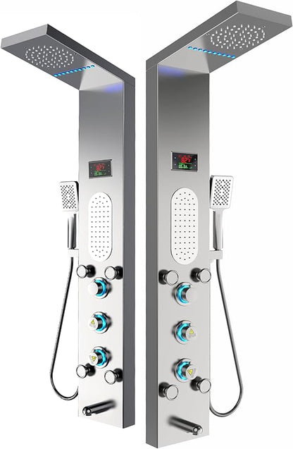 ELLO&ALLO LED Shower Panel Tower System, Rainfall and Mist Shower Head Rain Massage with Body Jets, Brushed Nickel