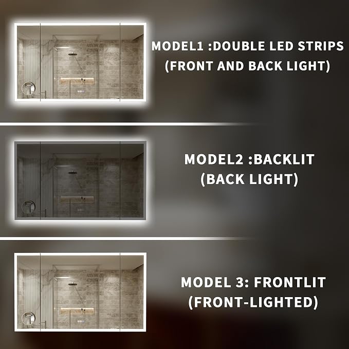 48"x36" Trifold LED Bathroom Mirror with Lights & Removable Magnifier, 180° Foldable, Front & Back Lit, Stepless Dimming, Adjustable Color Temperatures, Anti-Fog, Wall Mounted