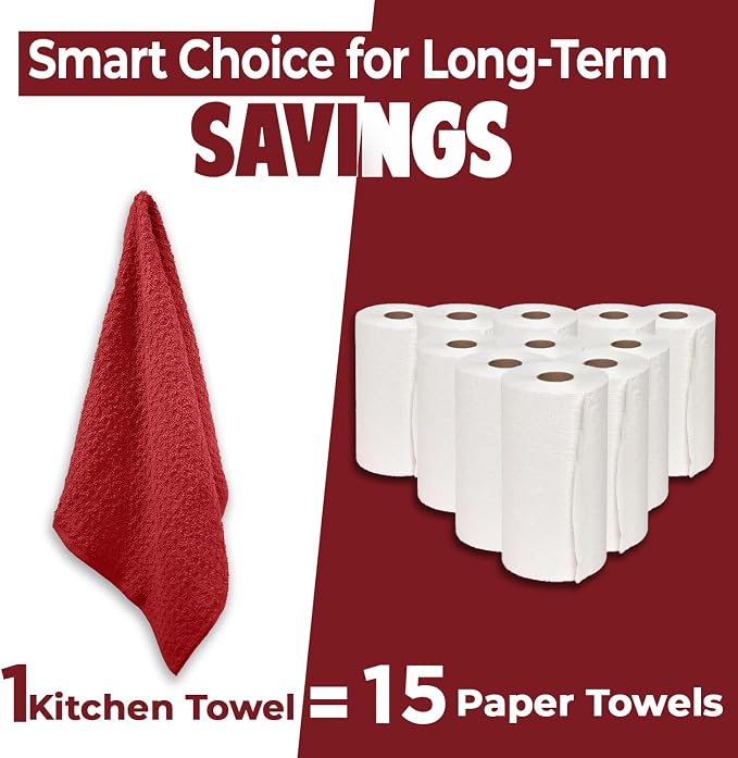 DAN RIVER Red Kitchen Towels, 12 Pack, 16x26 Inches Absorbent Dish Towels | 100% Cotton Absorbent Soft cotton kitchen towels for drying dishes, Quick Dry, Dish Towels for kitchen,Tea and Bar towels set