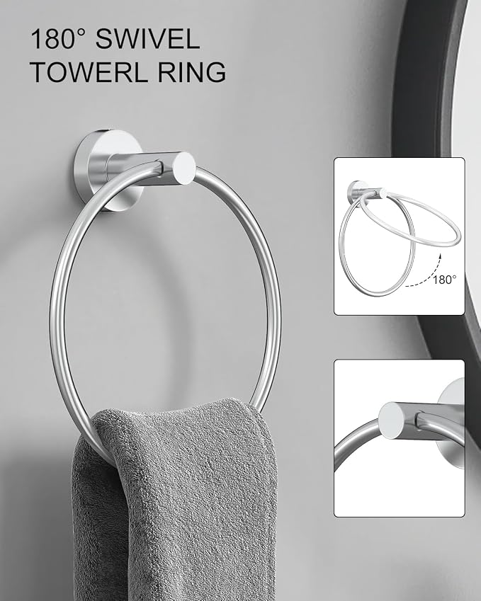 Wall-Mount Towel Bar Bathroom Hardware Accessory Set 12-Piece | Chrome,Stainless Steel,Wall Mount,Bathroom Hardware Set,Simple DIY installation,Stain-resistant and easy to maintain,Modern
