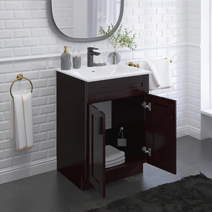 24" Espresso Shaker Bathroom Vanity Base – Ready-to-Assemble Sink Cabinet, Freestanding Bathroom Vanity Base Only, No Top or Sink