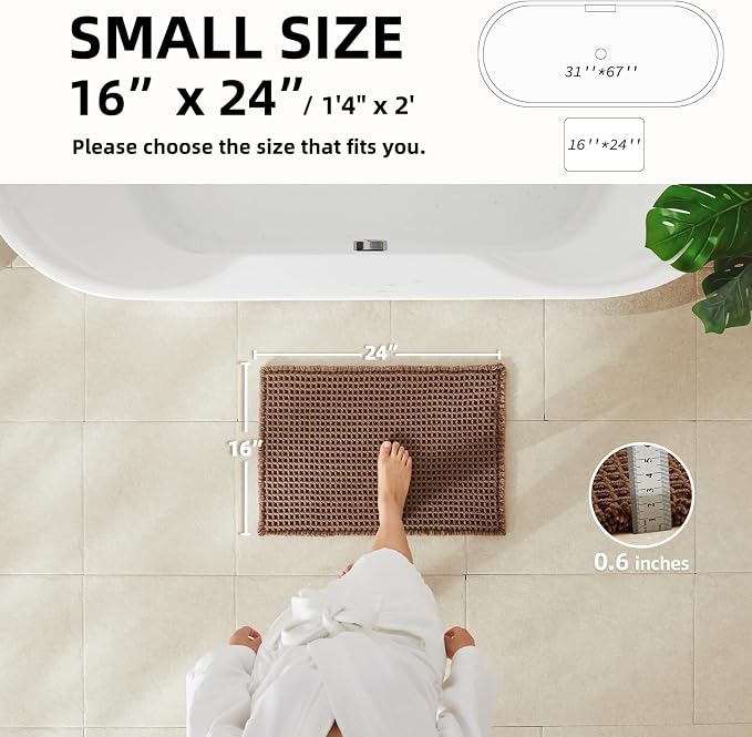 TYUU Waffle Bath Mat, Small Boho Bathroom Rugs Non Slip 24x16 Mocha | Super Absorbent Quick Dry Bath Rug, Non-Slip Backing, Soft Waffle Washable Farmhouse Bathroom Mats, Tub, Shower & Home Decor