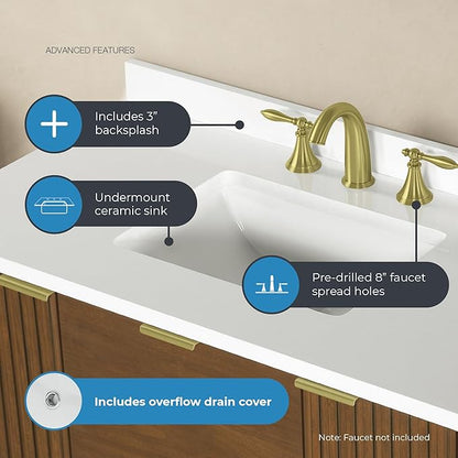 OVE Decors Indy 42 in. Undermount Single Sink Bathroom Vanity with White Engineered Marble Top, Warm Walnut