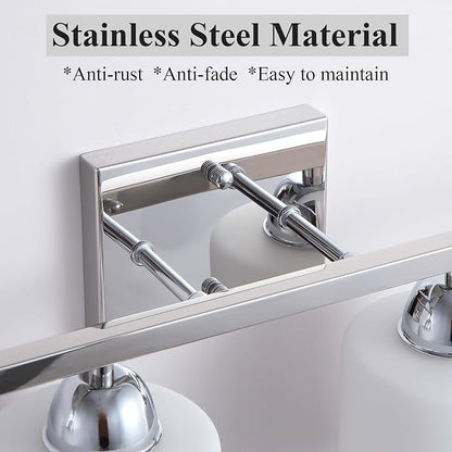 Mecgirn Stainless Steel Milk Glass Vanity Lights for Bathroom, 4 Light Chrome Bathroom Light Fixtures Over Mirror, Ceramic E26 Sockets Wall Mounted