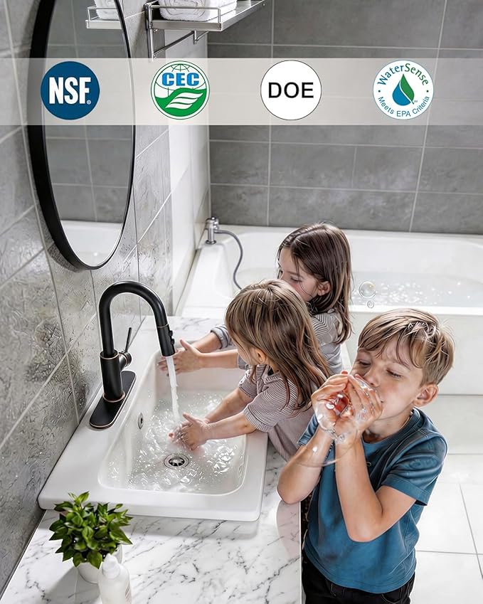 Fransiton Bathroom Faucets, Bar Sink Faucet Single Hole for Bathroom Kitchen Campers with Deck Plate Outdoor Faucet Vessel Farmhouse Vanity Lavatory (Matte Black - Pull Sprayer - A)