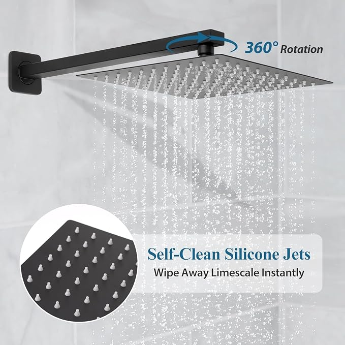 10 Inch Shower Head Set With Valve, Shower Faucet Set With Tub Spout, Rain Shower System, Black Shower Head And Handle Set, Ceiling Mount Shower Trim System