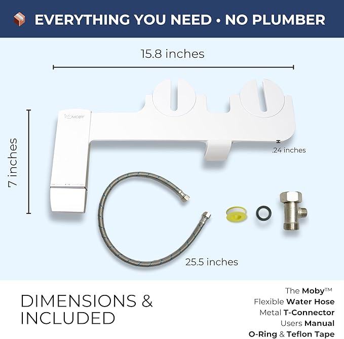 MOBY Bidet Toilet Seat Attachment - Non-Electric, Dual Nozzles with Self-Cleaning, Ultra-Thin Design, Easy 10-Minute Installation, Adjustable Water Pressure, Effortless Cleaning Experience