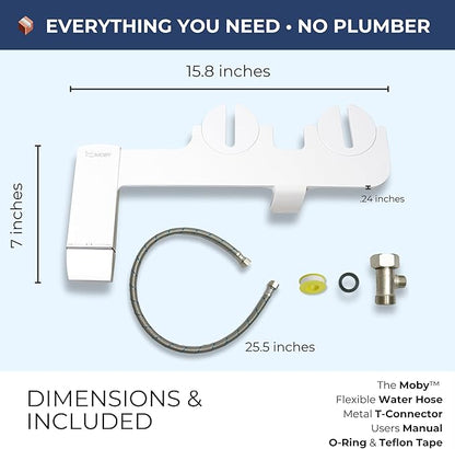 MOBY Bidet Toilet Seat Attachment - Non-Electric, Dual Nozzles with Self-Cleaning, Ultra-Thin Design, Easy 10-Minute Installation, Adjustable Water Pressure, Effortless Cleaning Experience