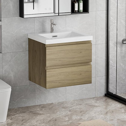 Floating Vanity Bathroom, 30 Inch Bathroom Vanity with Sink, Wall Mounted Single Sink Bathroom Vanity, Soft Closed 2 Drawers, Integrated Sink (Natural Oak)