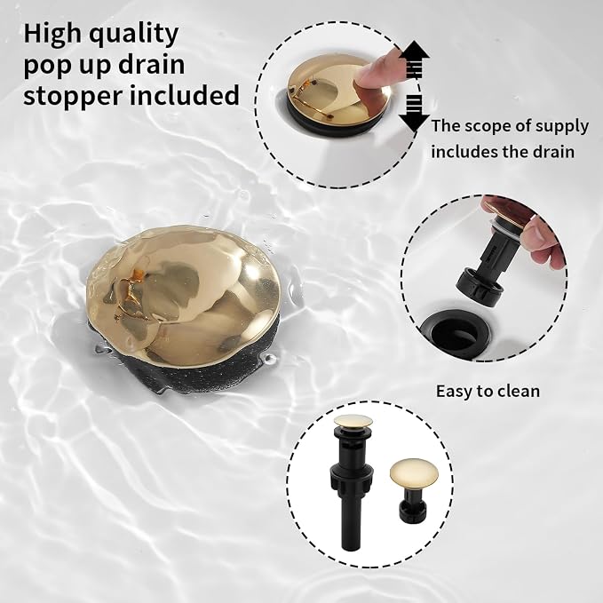 Bathroom Faucet Polished Gold 2 Handles 4 Inches Centerset Bathroom Vanity with Drain Assembly and Supply Hose Lavatory Faucet