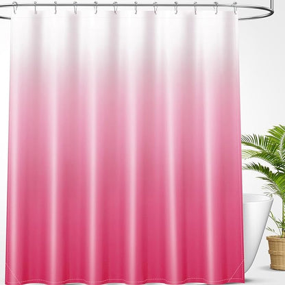 OLANLY Luxury Hot Pink and White Ombre Shower Curtain Sets with 12 Hooks, Waterproof and Washable Decorative Shower Curtains for Bathroom, 72x72 Inches