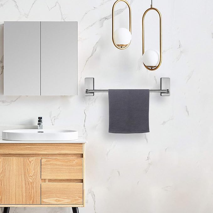 NearMoon Self Adhesive Bathroom Towel Bar- Stainless Steel Bath Wall Shelf Rack Hanging Towel Stick On Sticky Hanger Contemporary Style, NO Drilling (1 Pack, Brushed Nickel, 24-Inch Towel Rack)