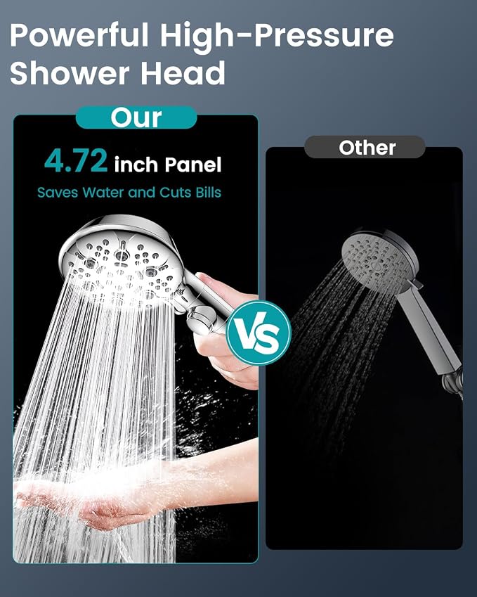 Shower Head with Handhled High Pressure Hand held Showerhead | 9 Modes, ON/OFF Switch Shower Heads with 71" Long Hose Built-in Power Wash, Bracket, Adhesive Shower Holder for Lower Mount