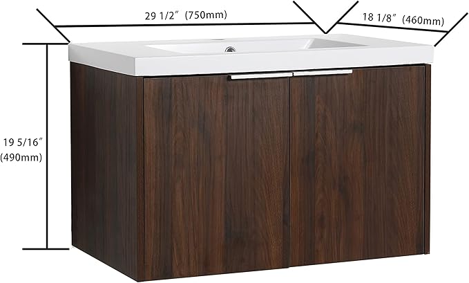 30" Bathroom Vanity with Sink, Single Sink Modern Bathroom Vanities Set, Wall-Mounted Bathroom Vanity, Floating Soft Close Door