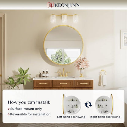 Keonjinn 24 x 24 Inch Round Medicine Cabinets for Bathroom, Gold Mirror Medicine Cabinet Wall Mounted, Modern Medicine Cabinet Surface Mount Only, Circle Framed Vanity Mirror with Storage