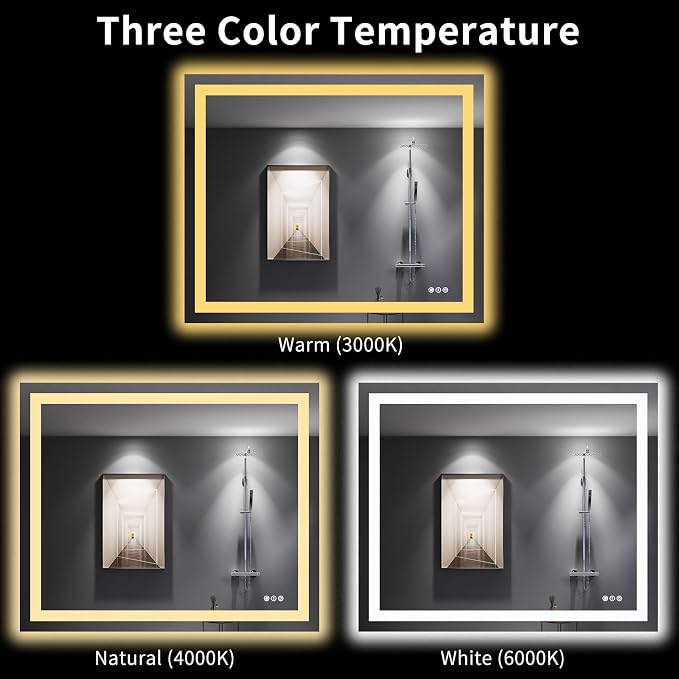 LOAAO 48"X40" LED Bathroom Mirror with Lights, UL Listed | Anti-Fog, Dimmable, 3 Color Temperature, Backlit + Front Lit, Memory Function, Tempered Glass