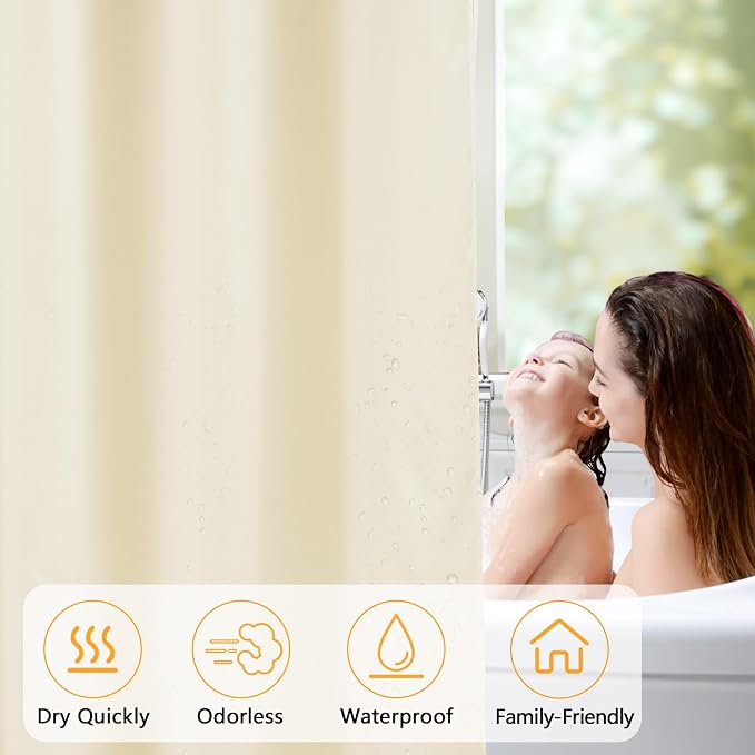 Seenus Waterproof Fabric Long Shower Curtain Liner with 3 Extra-Large Magnets, 72 x 78 inch Extra Long Cream Cloth Shower Liner Machine Washable, Hotel Quality Lightweight Shower Curtain for Bathroom