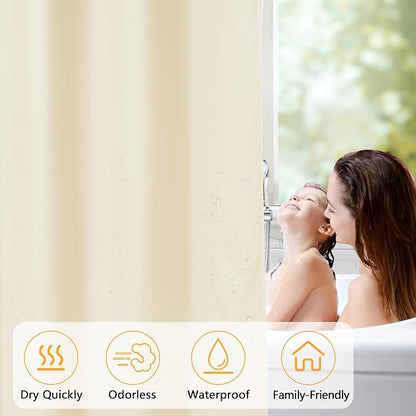 Seenus Waterproof Fabric Long Shower Curtain Liner with 3 Extra-Large Magnets, 72 x 78 inch Extra Long Cream Cloth Shower Liner Machine Washable, Hotel Quality Lightweight Shower Curtain for Bathroom