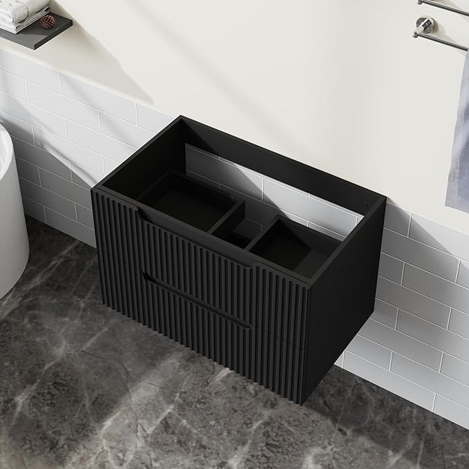 30” Floating Bathroom Vanity Cabinet Wall-Mounted Bathroom Vanity in Black, Sink Basin Not Included
