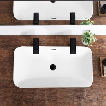 Bathroom Vessel Sink 31.5" X 16.5" Semi Recessed Bathroom Sink Rectangular Drop In Bathroom Sinks with Overflow White Ceramic Vessel Sinks for Bathroom Modern Above Counter Basin Vanity Sink