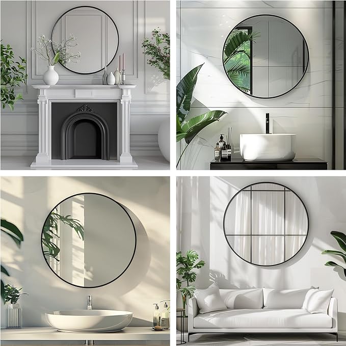 Round Black Mirror 28 Inch, Matte Black Frame, Large Circle Mirror | Metal Frame, Circular Wall Mounted Mirrors for Bathroom, Living Room,Entryway,Bedroom,Hallway,Dining Room,High Definition