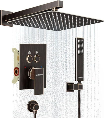 Shower System Shower Faucet Set with Push-Button Diverter and Wall Supply Elbow 12 Inch Shower Head ORB