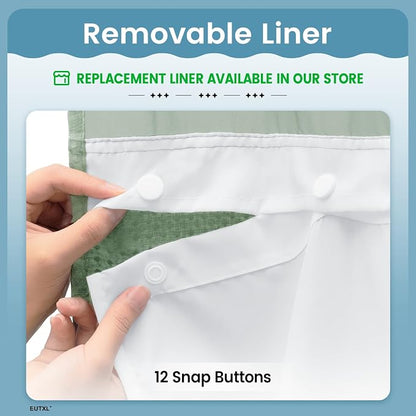 Heavyweight Waffle No Hook Shower Curtain with Liner, 71x74, Sage Green | Snap in Liner, 256GSM, Thick, Hotel Luxury Spa, Waterproof Fabric, Corner Magnets, 3 in 1 Set, Washable, Hang in Seconds